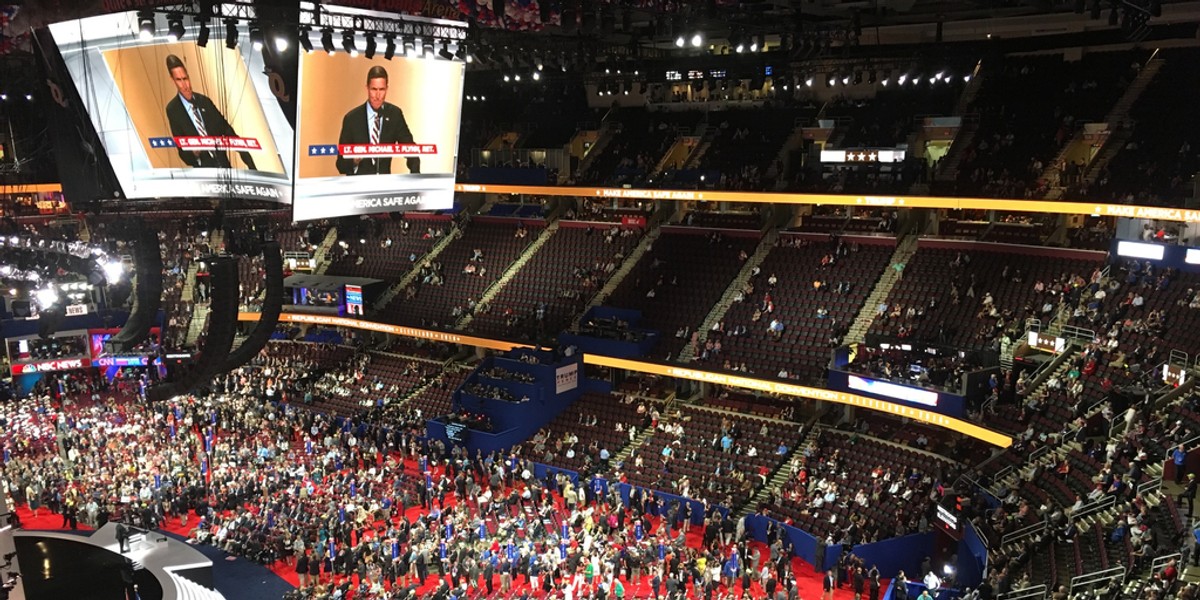 The convention hall was almost empty as retired Lt. Gen. Michael Flynn spoke.