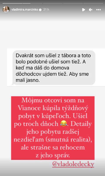 Vladimíra Marcinková zverejnila vtipnú správu s otcom.
