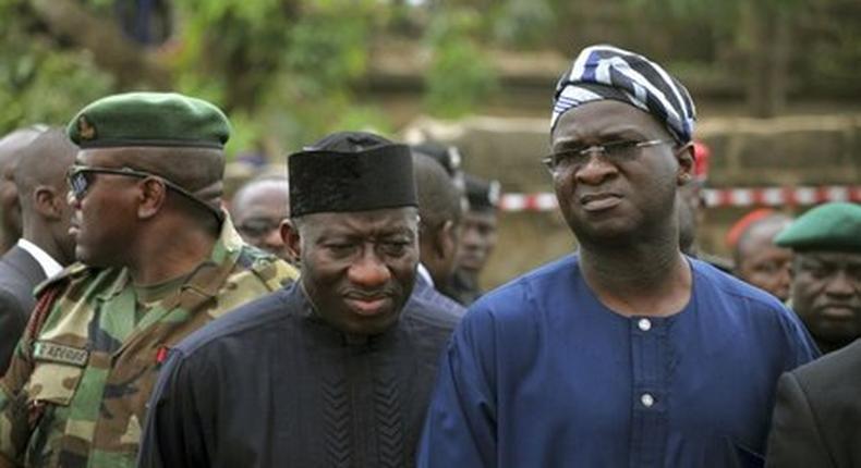 Former President Goodluck Jonathan and Minister of Power, Works and Housing, Babatunde Fashola