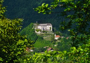 Veličanstveni zamak Kostel na šiljastom brdu iznad Kolpe, odakle se pružaju predivni pogledi na reku Kolpu i prostrane kočevske šume, drugi je najveći zamak u Sloveniji.