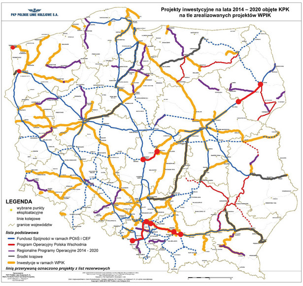 Projekty inwestycyjne na kolei do 2020 roku - mapa