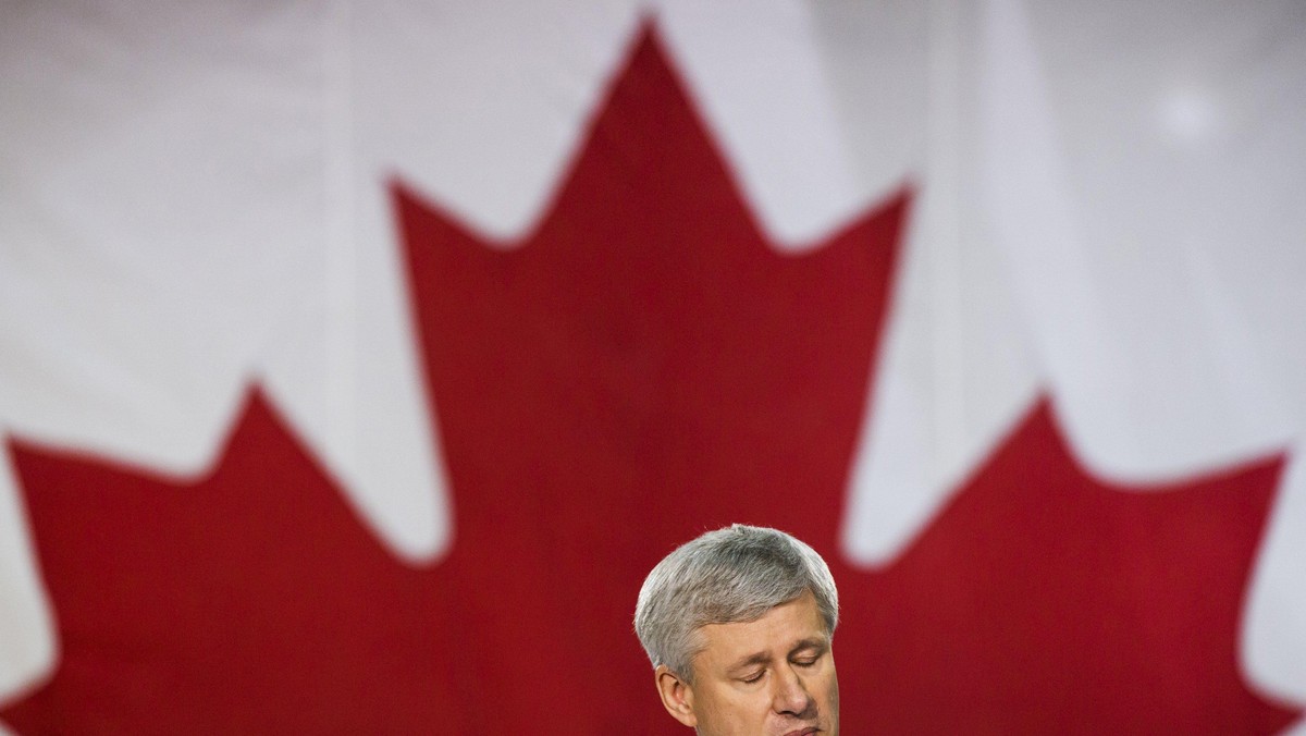 Canada's PM and Conservative leader Harper speaks at a rally in Fredericton