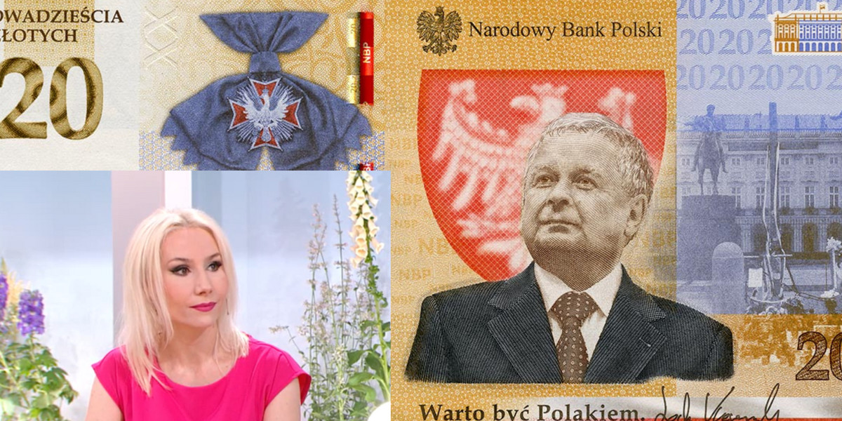 Banknot kolekcjonerski z wizerunkiem Lecha Kaczyńskiego zaprojektowała Justyna Kopecka (Fot. screen/TVP).