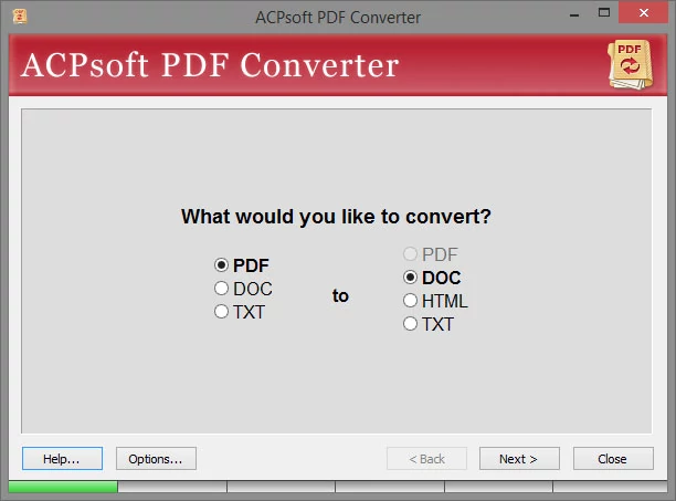 Główne okno programu do konwersji PDF - ACPSoft PDF Converter