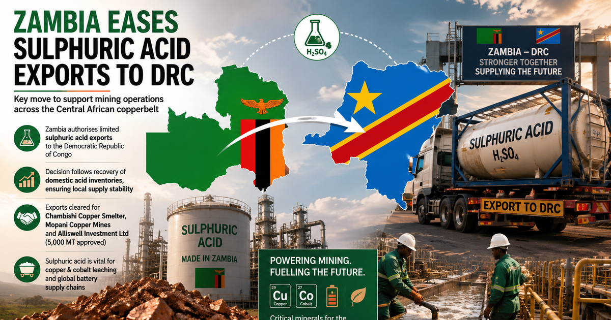 Zambia resumes sulphuric acid exports to DR Congo as copper and cobalt demand rises