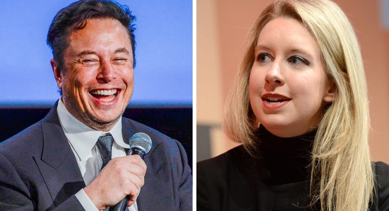 Elon Musk and Elizabeth Holmes.CARINA JOHANSEN/NTB/AFP via Getty Images, Michael Kovac/Getty Images for Vanity Fair via Getty Images