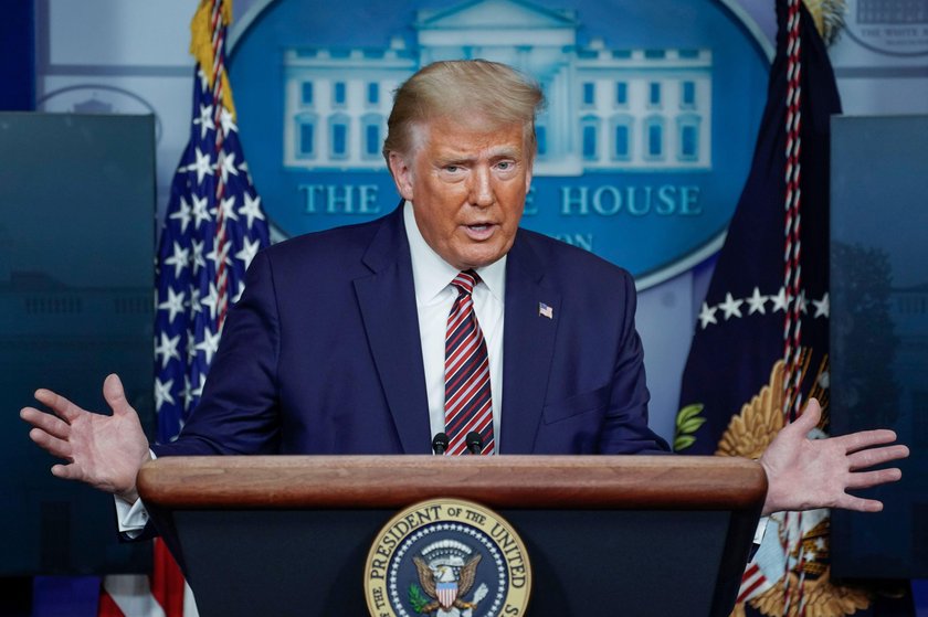 U.S. President Trump speaks to reporters during a news conference