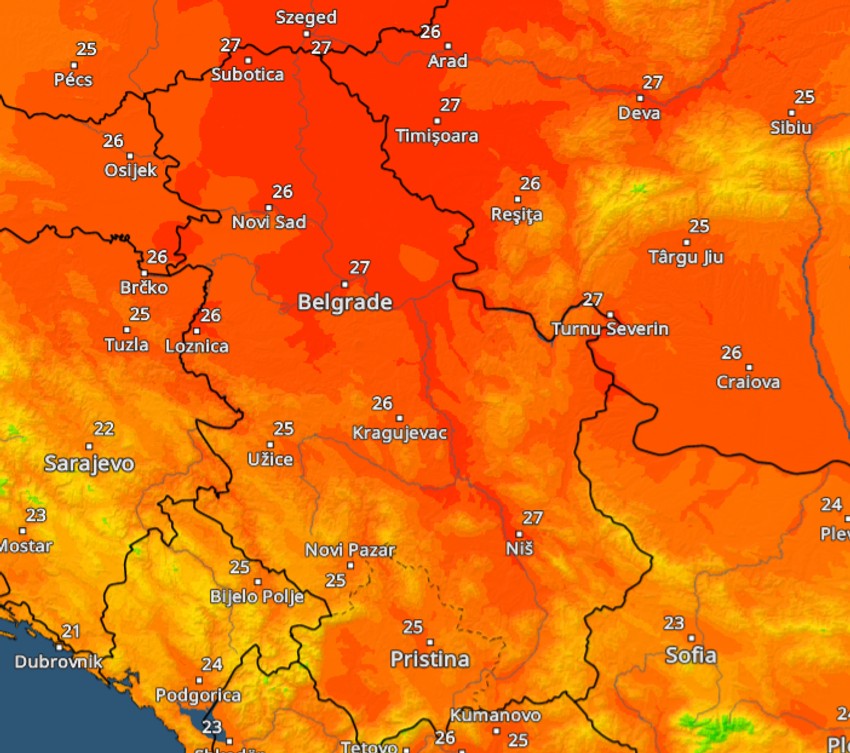 Visoke maksimalne temperature u Srbiji u utorak