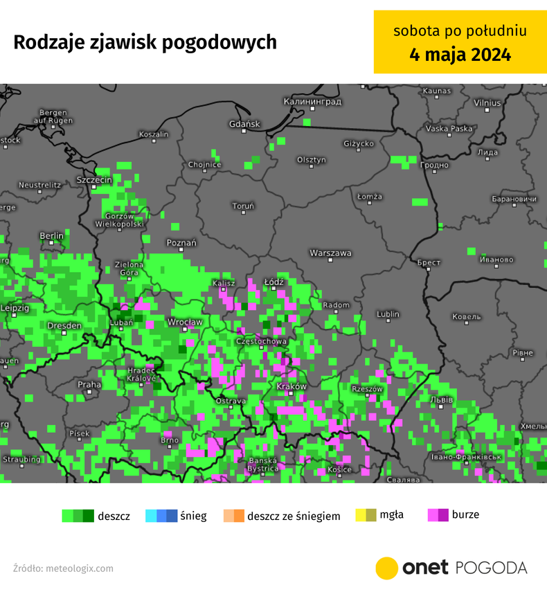 Im później, tym większa skłonność do występowania przelotnych opadów deszczu oraz burz