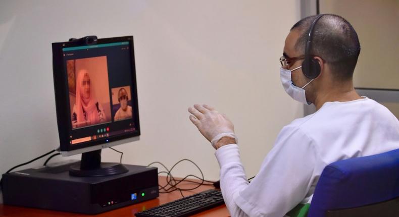 An inmate receives a virtual visit at Dubai's Al-Awir prison in the United Arab Emirates