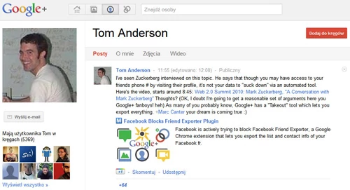 Tom Anderson z MySpace. Tylko nieco ponad 5000 śledzących - wypada słabo, ale samo MySpace ma ostatnio tylko i wyłącznie problemy