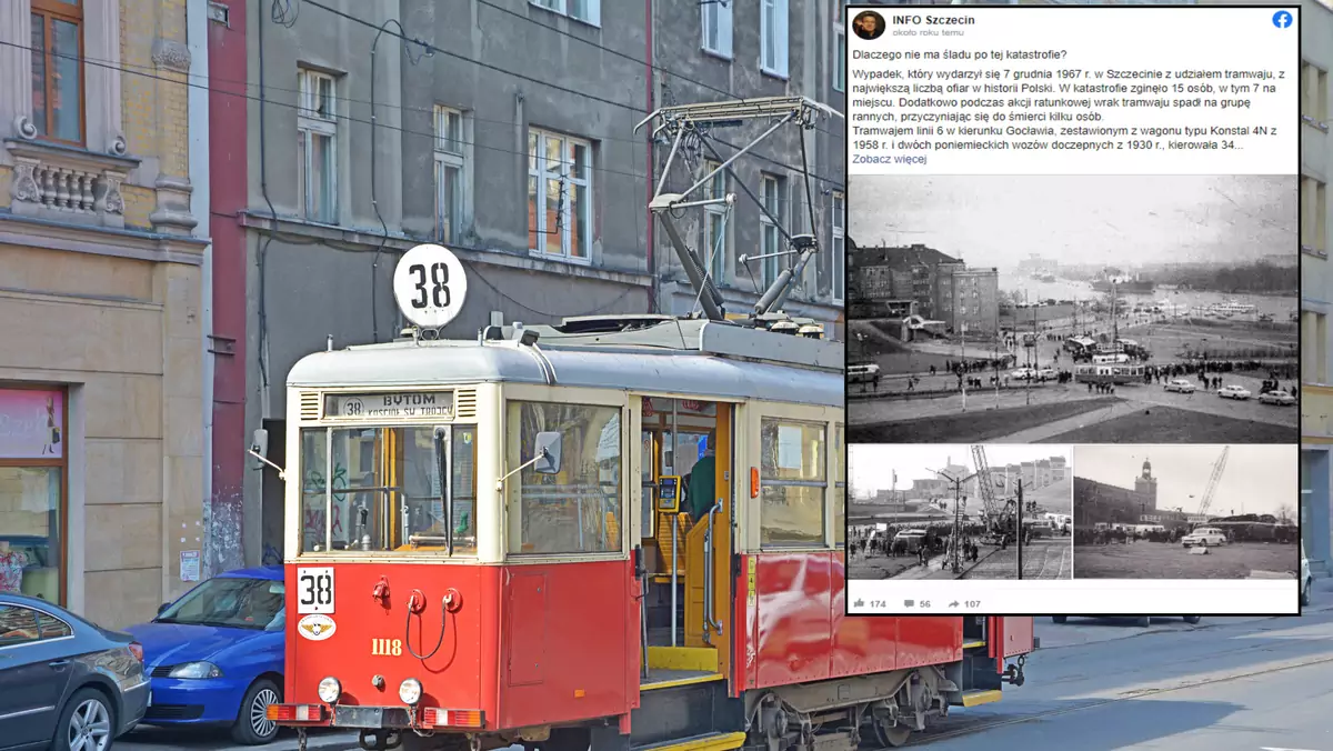 W katastrofie tramwaju w Szczecinie zginęło 15 osób. Na zdjęciu podobny typ tramwaju (Konstal N) na ulicach Bytomia w 2019 r. (screen: Facebook.com/INFOSzczecin)