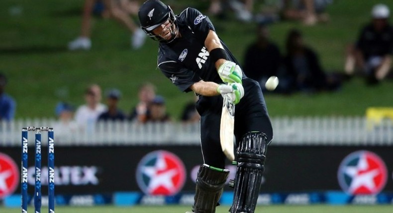 New Zealand's Martin Guptill hits out during the fourth one-day international against South Africa in Hamilton on March 1, 2017