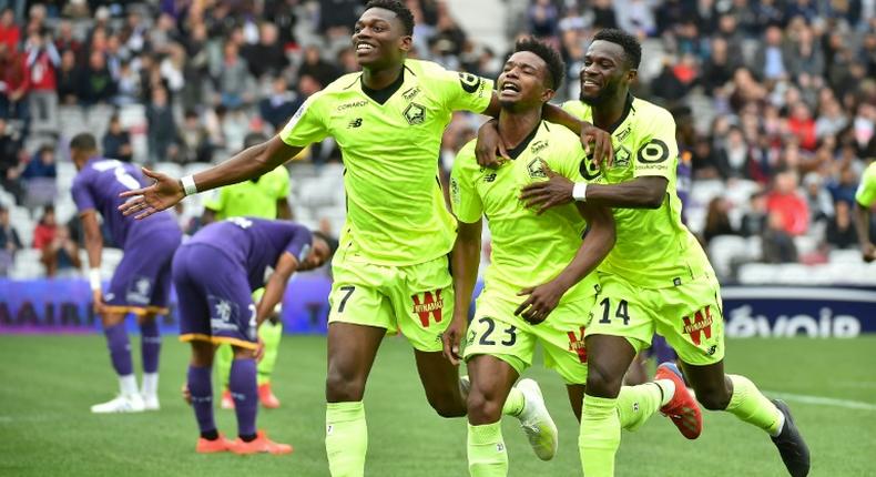 Lille players celebrate a goal which was later ruled out by VAR which meant they failed to stop PSG from winning the Ligue 1 title