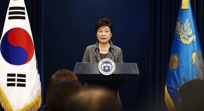 South Korean President Park Geun-Hye speaks during an address to the nation, at the presidential Blue House in Seoul on November 29, 2016