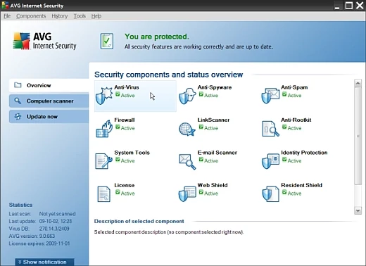 Interfejs AVG Internet Security 9 niewiele różni się od poprzedniej wersji. AVG Technologies.