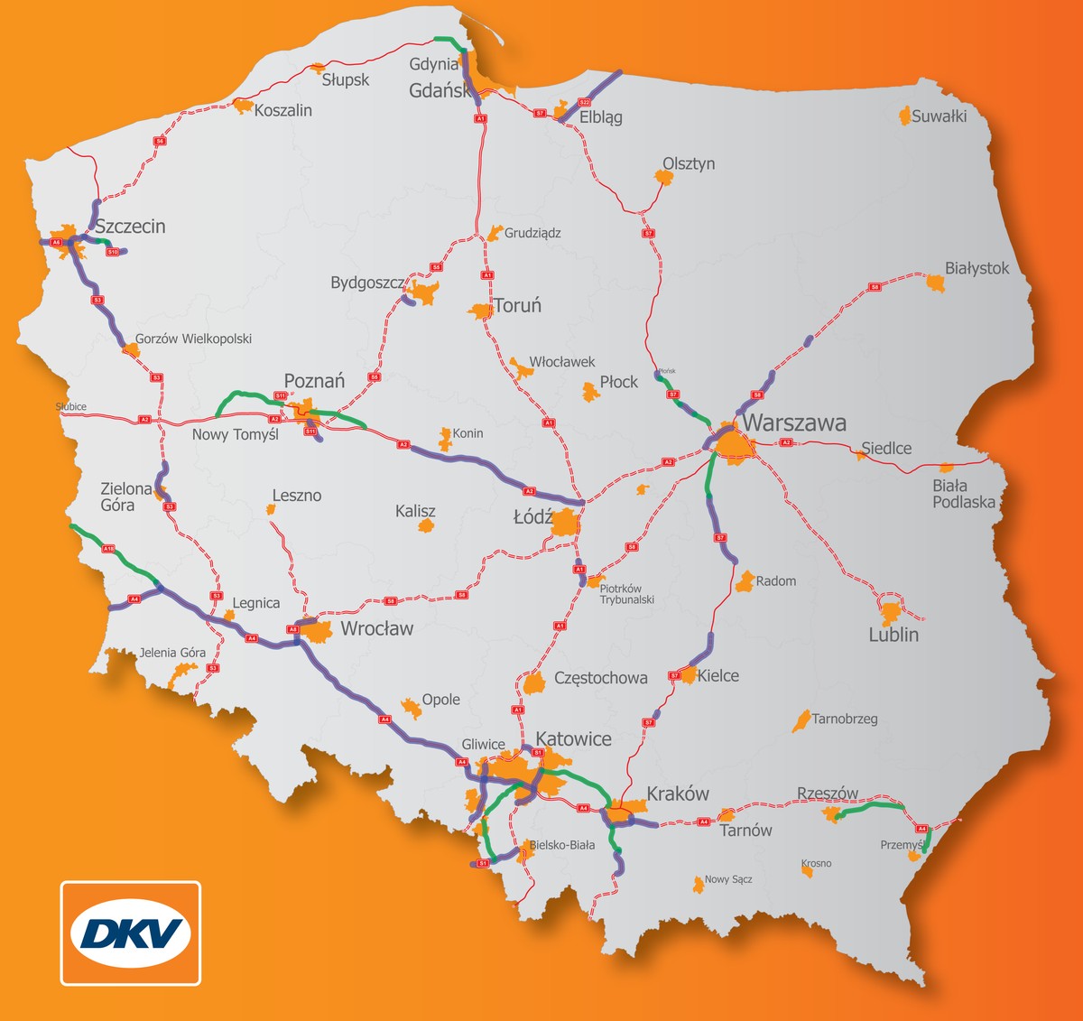 Mapa odcinków dróg, na których obowiązywać będzie e-myto.