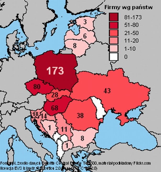 Rozmieszczenie 500 największych firm w Europie Środkowo-Wschodniej