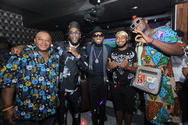 L-R Olisa Aduba, D'banj, Slim Case and other guest at the birthday party [BukiHQ] 