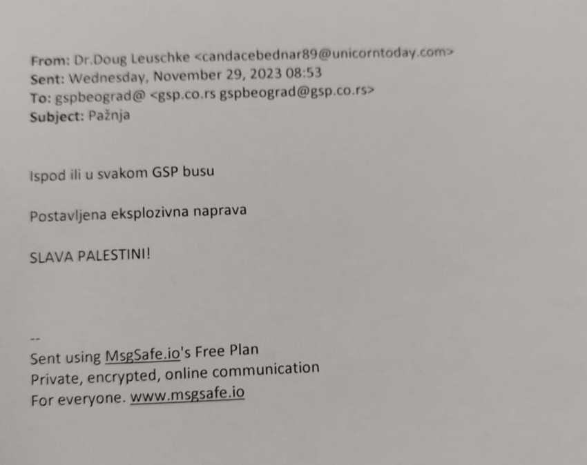 Preteći mejl GSP-u