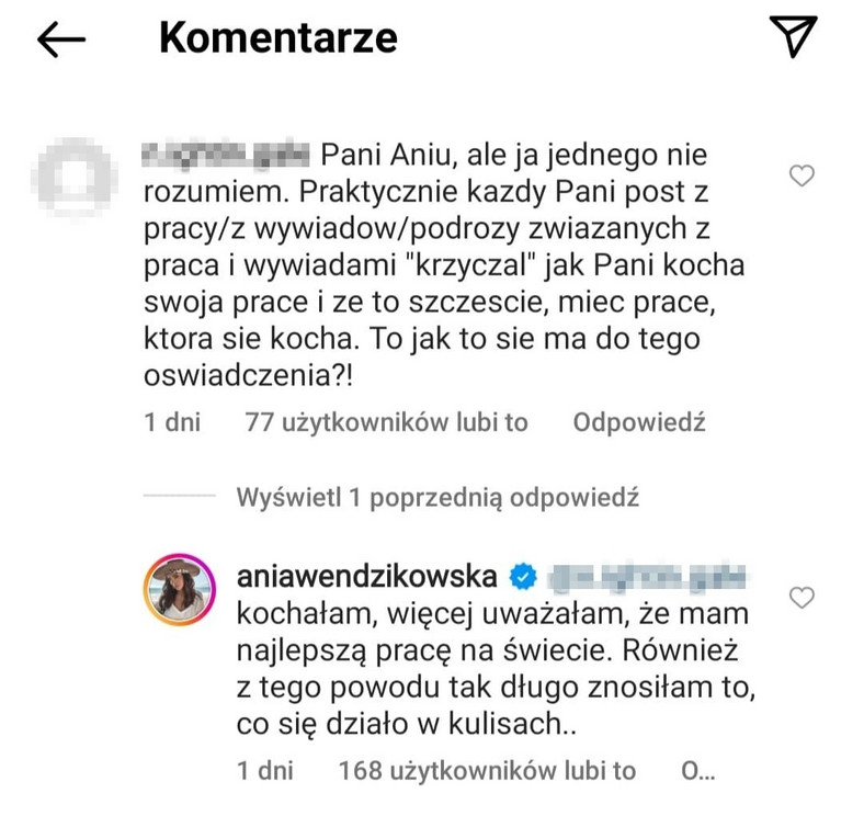 Anna Wendzikowska odpowiada internautce