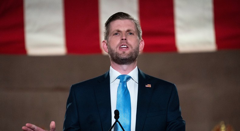 Eric Trump pre-records his address to the Republican National Convention at the Mellon Auditorium on August 25, 2020 in Washington, DC.