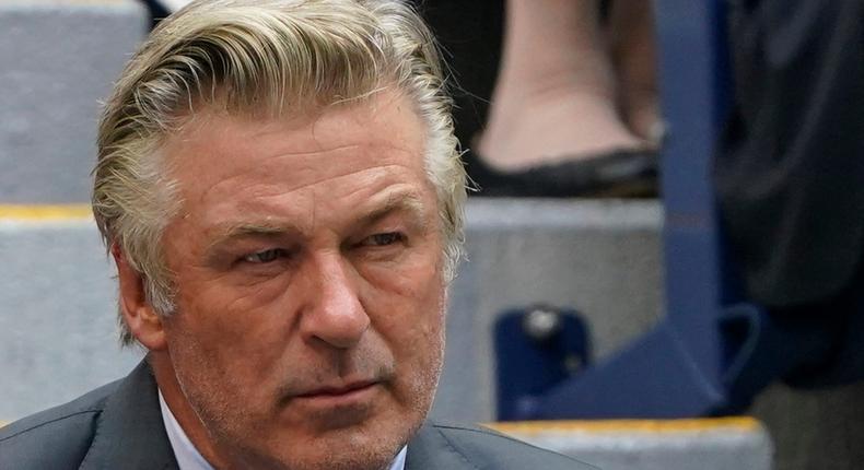 Alec Baldwin watches the men's singles final of the US Open tennis championships in New York on September 12, 2021.AP Photo/John Minchillo