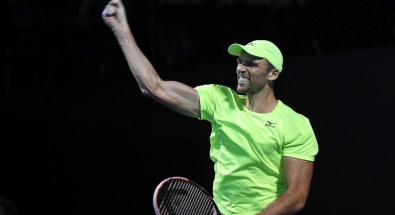 Ivo Karlovic celebrates after victory against Horacio Zeballos during their Australian Open men's singles match on January 17, 2017