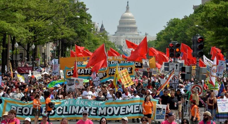 Demonstrators gather for People's Climate March in Washington in April 2017.