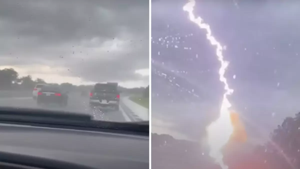 Na nagraniu widać, jak piorun czterokrotnie uderza w to samo auto