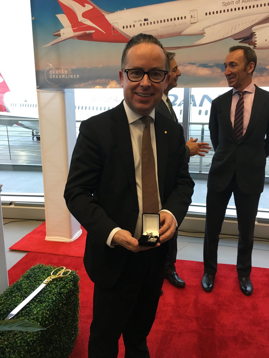 Qantas CEO Alan Joyce with the Dreamliner key.