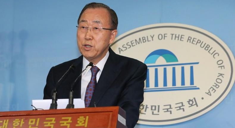 Former United Nations secretary-general Ban Ki-moon announces an end to his attempt to seek South Korea's presidency at the National Assembly in Seoul on February 1, 2017