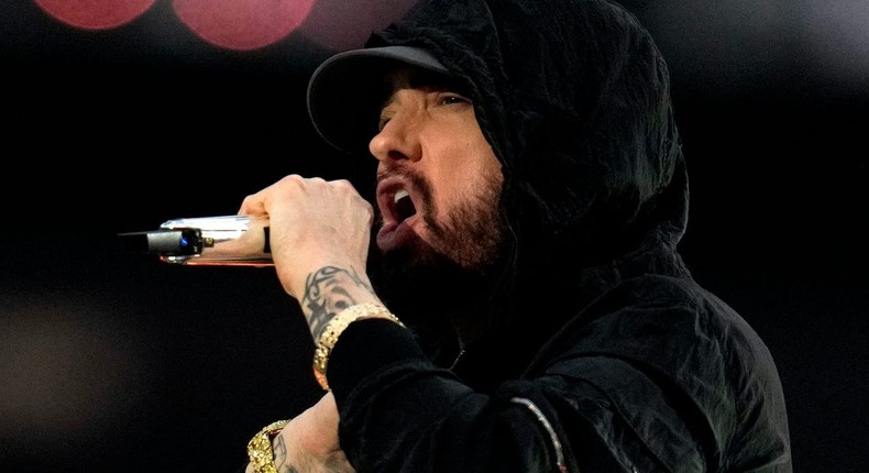 Eminem performs at the Super Bowl LVI on February 13, 2022.