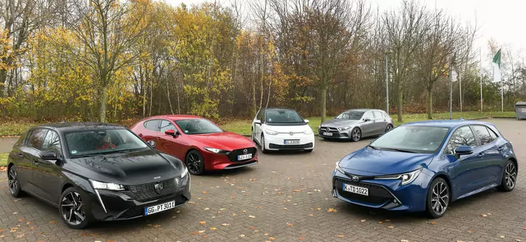 Który napęd będzie najtańszy w eksploatacji? Mazda 3 kontra Mercedes klasy A, Peugeot 308, Toyota Corolla i Volkswagen ID.3