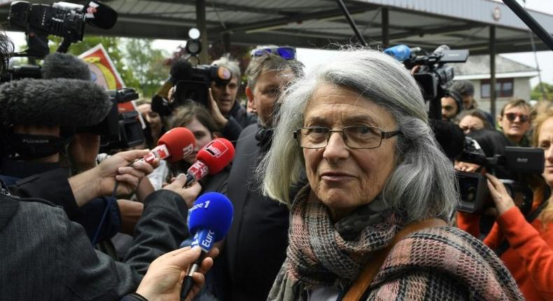 National Front councillor Catherine Blein (right) attended an election rally in Dol-de-Bretagne, western France, on May 4, 2017