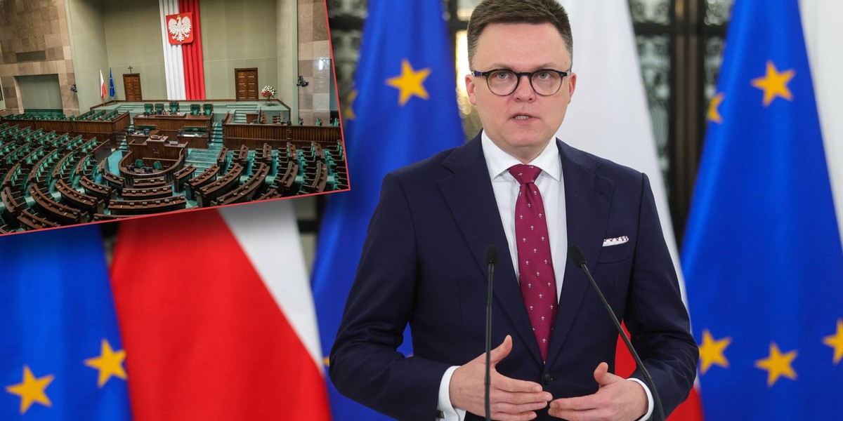 Szymon Hołownia, marszałek Sejmu, podczas konferencji o planowanym porządku obrad