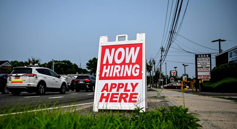 Photo of a help wanted sign along Middle Country Road in Selden on July 20, 2021.Thomas A. Ferrara/Newsday RM/Getty Images