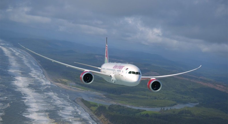 Kenya Airways plane mid air.