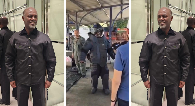 Andrew Mwenda launched inside a bomb suit in Thailand/Instagram