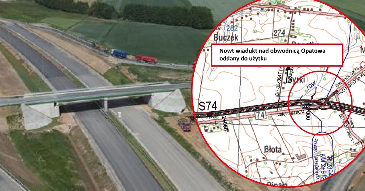 Ułatwienie dla podróżujących DK 74 w woj. świętokrzyskim. Trzeci wiadukt nad obwodnicą Opatowa udostępniony dla kierowców [MAPA]