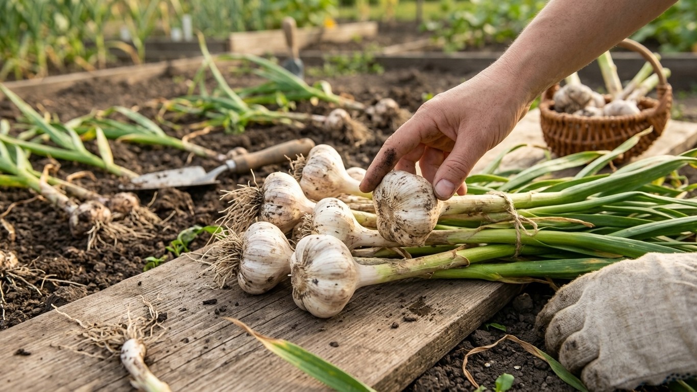 Čerstvo vykopaný cesnak treba zbierať v správnom čase. Práve od termínu zberu závisí, ako dlho vydrží pri skladovaní.