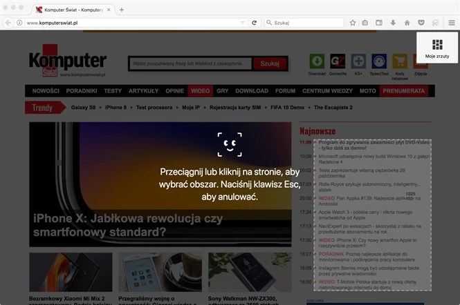 Firefox i jego nowe narzędzie do robienia zrzutów ekranowych