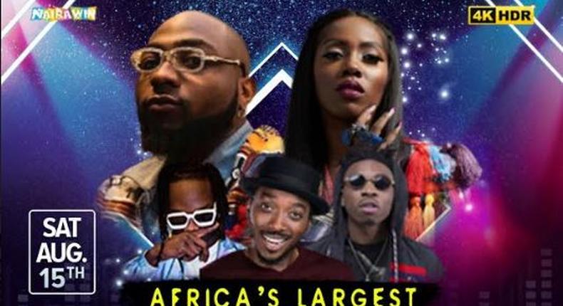 Davido, Tiwa Savage, Naira Marley and Mayorkun to perform in 4KHD at Africa’s largest E-concert, NairaWin Live.  (Nairawin)