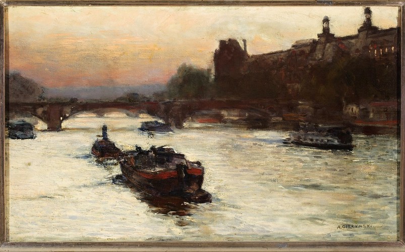 Wieczór nad Sekwaną, studium, ok. 1892–1893, olej, płótno, 33 x 55 cm, MNW