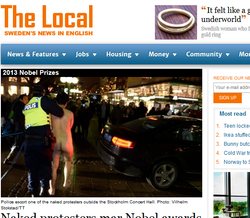 Nagi protest przed galą wręczenia nagród Nobla. Interweniowała policja