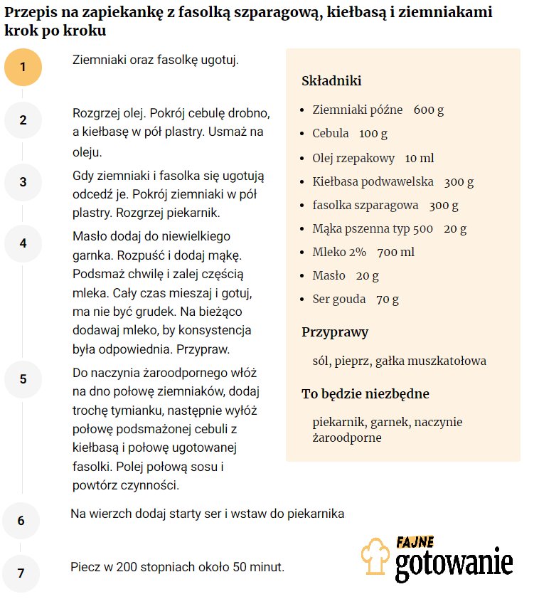 Przepis na zapiekankę z fasolką szparagową, kiełbasą i ziemniakami