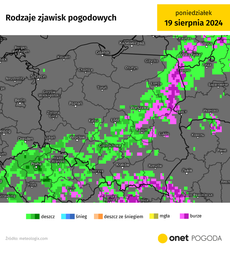 W poniedziałek na deszcze i burze uważajmy na wschodzie, południu i w centrum