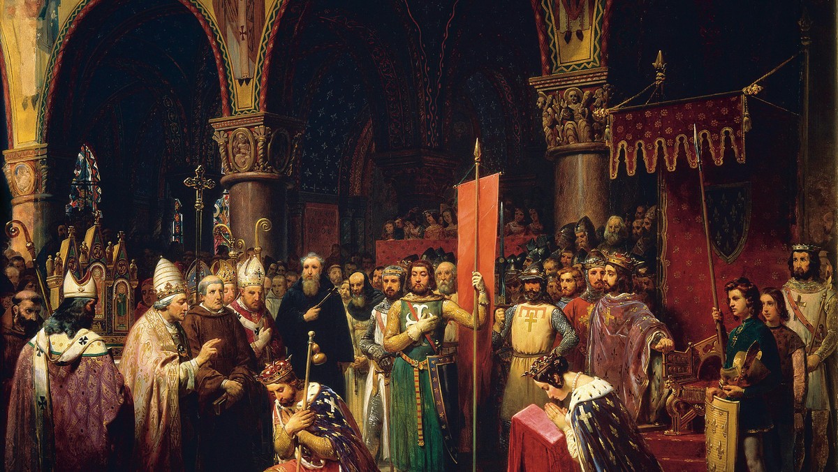 Louis VII takes the banner in the Basilica of Saint -Denis, 1147 by Jean Baptiste Mauzaisse