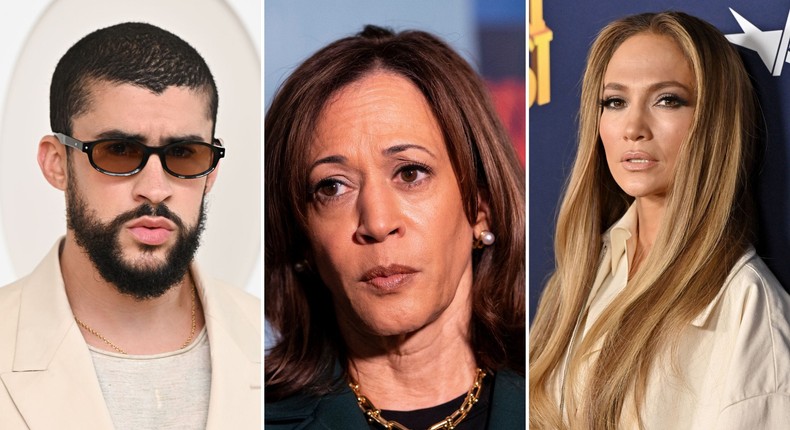 Bad Bunny and Jennifer Lopez showed their support for Kamala Harris after a comedian at a Trump rally made an offensive joke about Puerto Rico.Getty Images