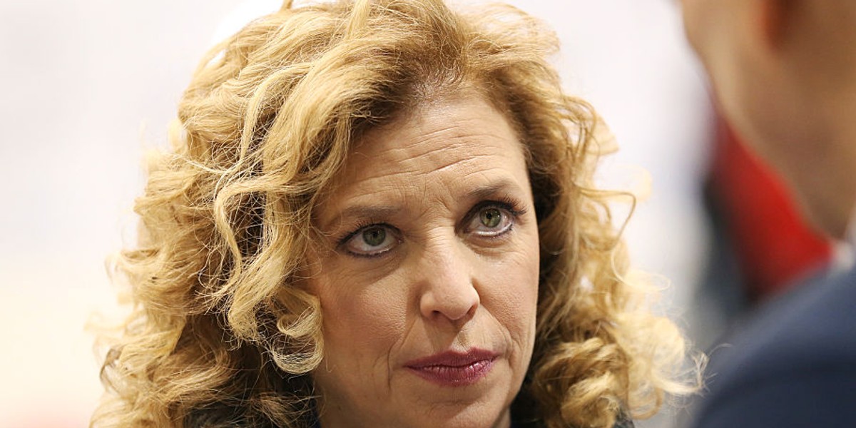 Debbie Wasserman Schultz speaks to reporters in New Hampshire.